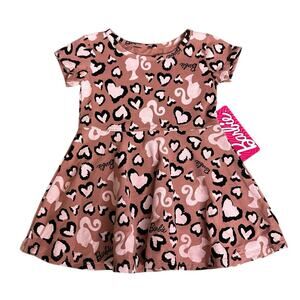 Barbie Toddler Girls Print Dress with Short Sleeves 2T Hearts New